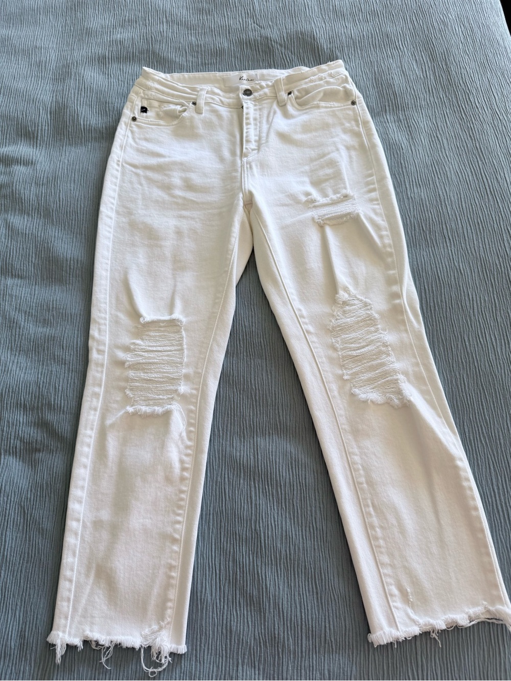 KanCan White Distressed Straight Leg Jeans